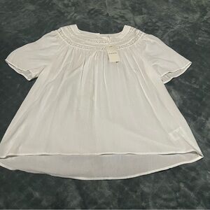 Pleione White Blouse‎ with Crochet Trim